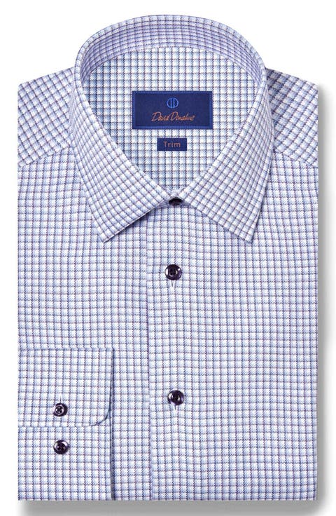 Trim Fit Herringbone Check Dress Shirt