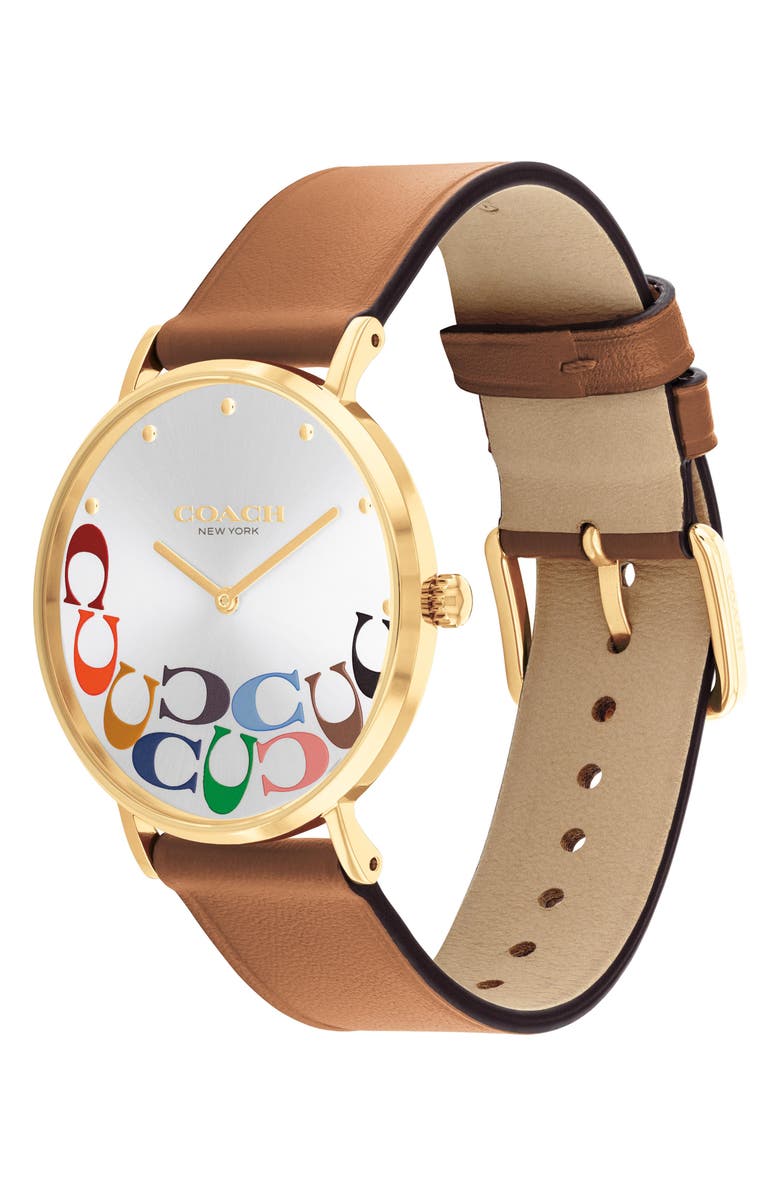 COACH Perry Leather Strap Watch, 36mm, Alternate, color, Silver