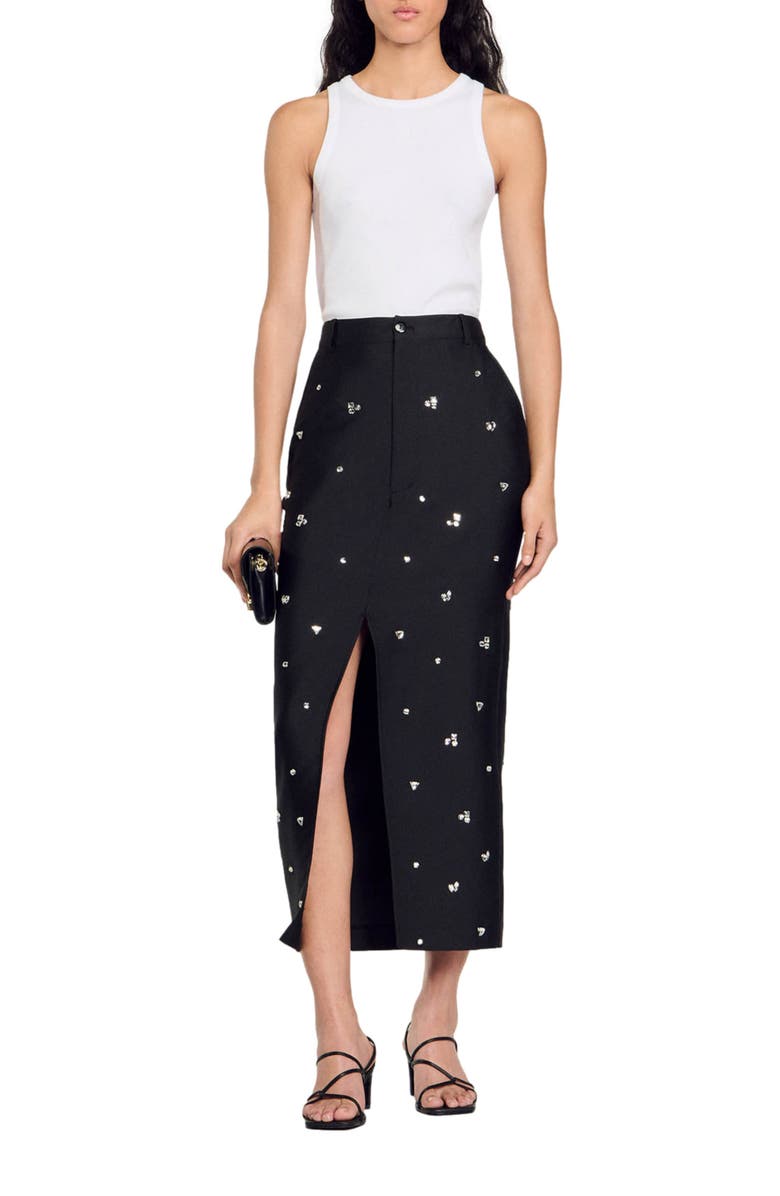 SANDRO Rhinestone pencil skirt, Alternate, color, 