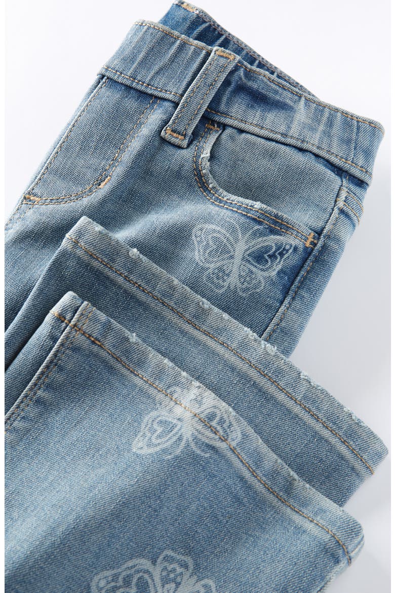 Kids' Distressed Pull On Stretch Flare Leg Jeans, Alternate, color, LIGHT WASH BUTTERFLIES