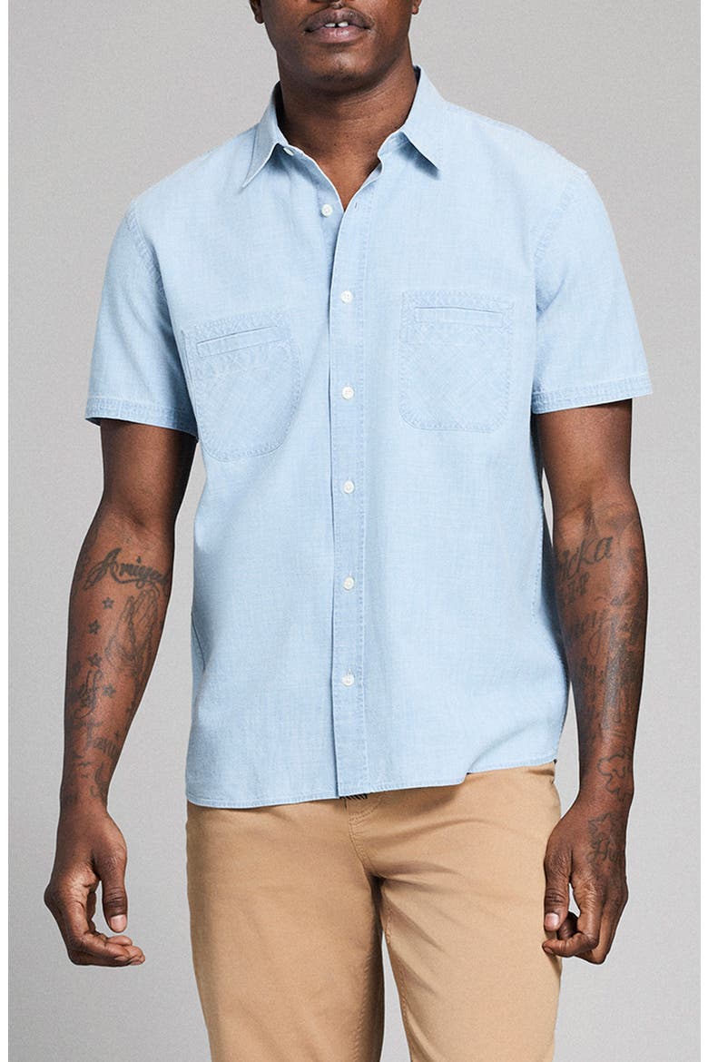 Donelson Short Sleeve Organic Cotton Chambray Sport Shirt, Main, color, BLUE