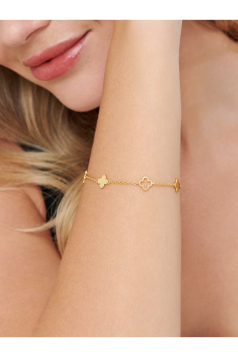 Clover Five-Charm Chain Bracelet in Gold Plated Sterling Silver, Alternate, color, Yellow Gold