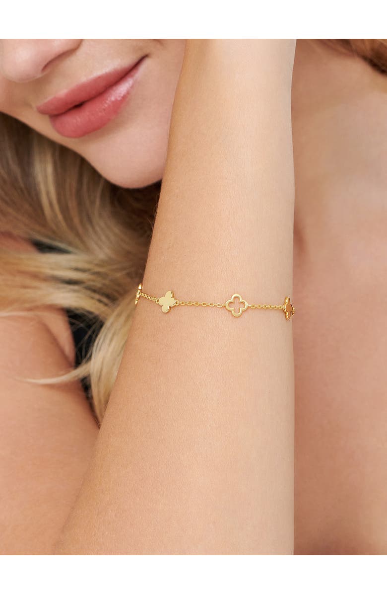 DEVATA Clover Five-Charm Chain Bracelet in Gold Plated Sterling Silver, Alternate, color, Yellow Gold