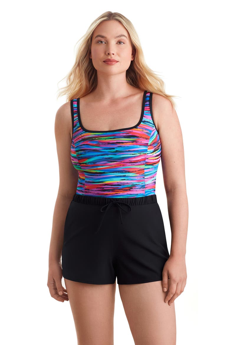 Binded Scoopneck Runaround Chlorine Resistant One-Piece Swimsuit, Alternate, color, Tidal Wave