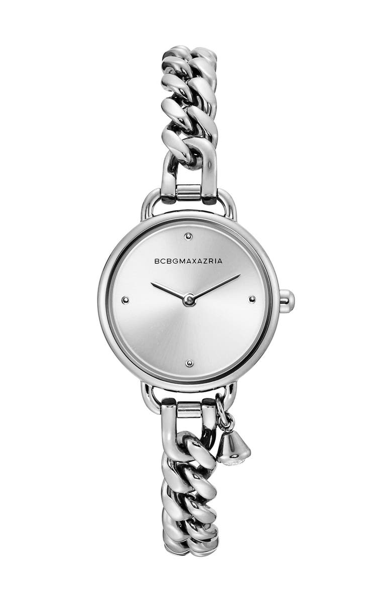 BCBGMAXAZRIA Women's Stainless Steel Charm Bracelet Watch, 24mm, Main, color,