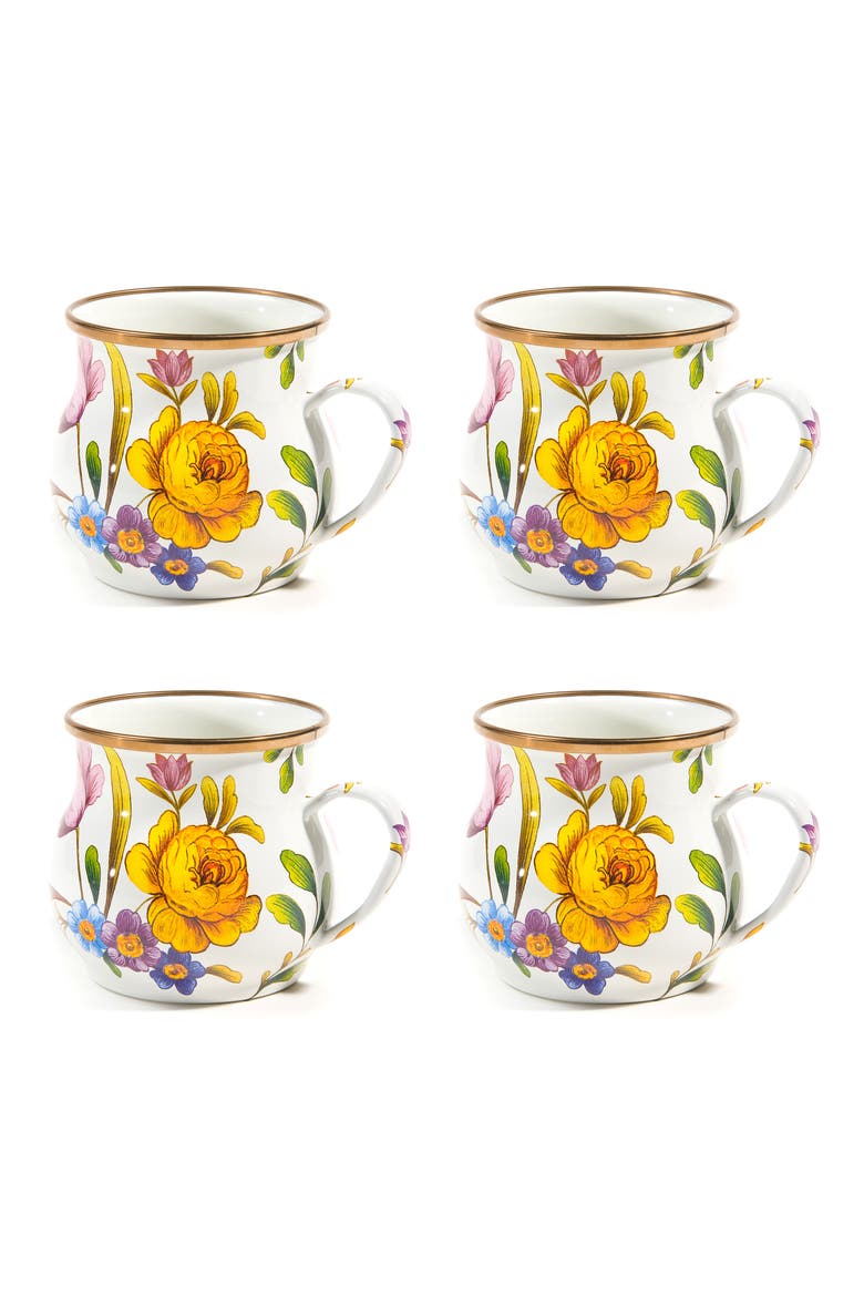 Flower Market Set of 4 Enameled Steel Mugs, Main, color, WHITE MULTI