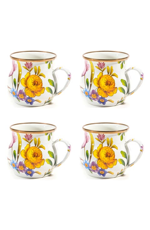Flower Market Set of 4 Enameled Steel Mugs