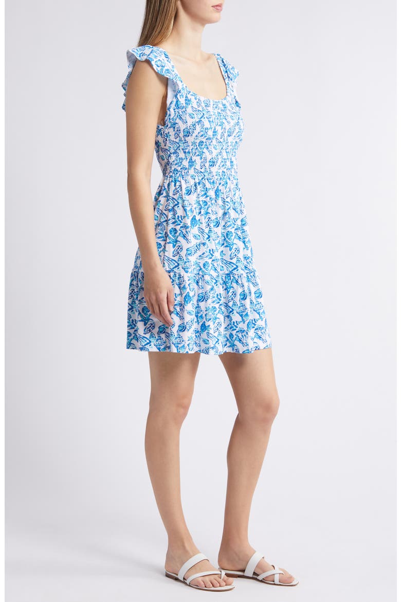 Jilly UPF 50+ Nautical Print Minidress, Alternate, color, RESORT WHITE SHELL COLLECTOR