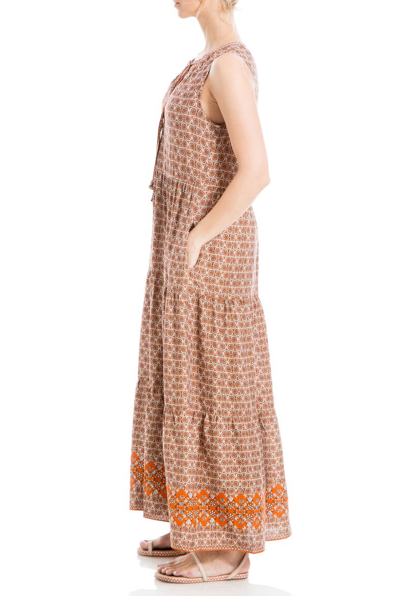 Sleeveless Tiered Maxi Dress, Alternate, color, ORANGE FLORAL MEDALLION