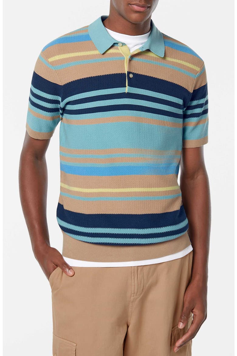 Stripe Textured Cotton Knit Polo, Main, color, SOFT CAMEL MULTI STR