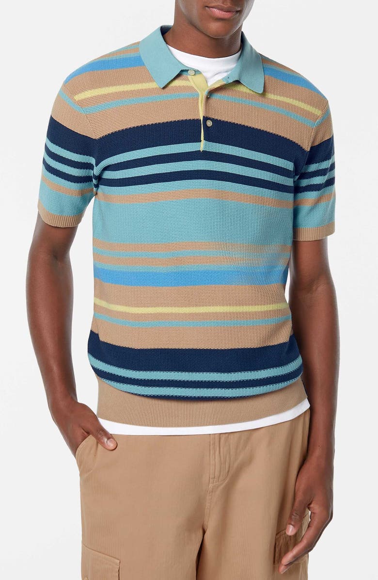 Scotch & Soda Stripe Textured Cotton Knit Polo, Main, color, Soft Camel Multi Str