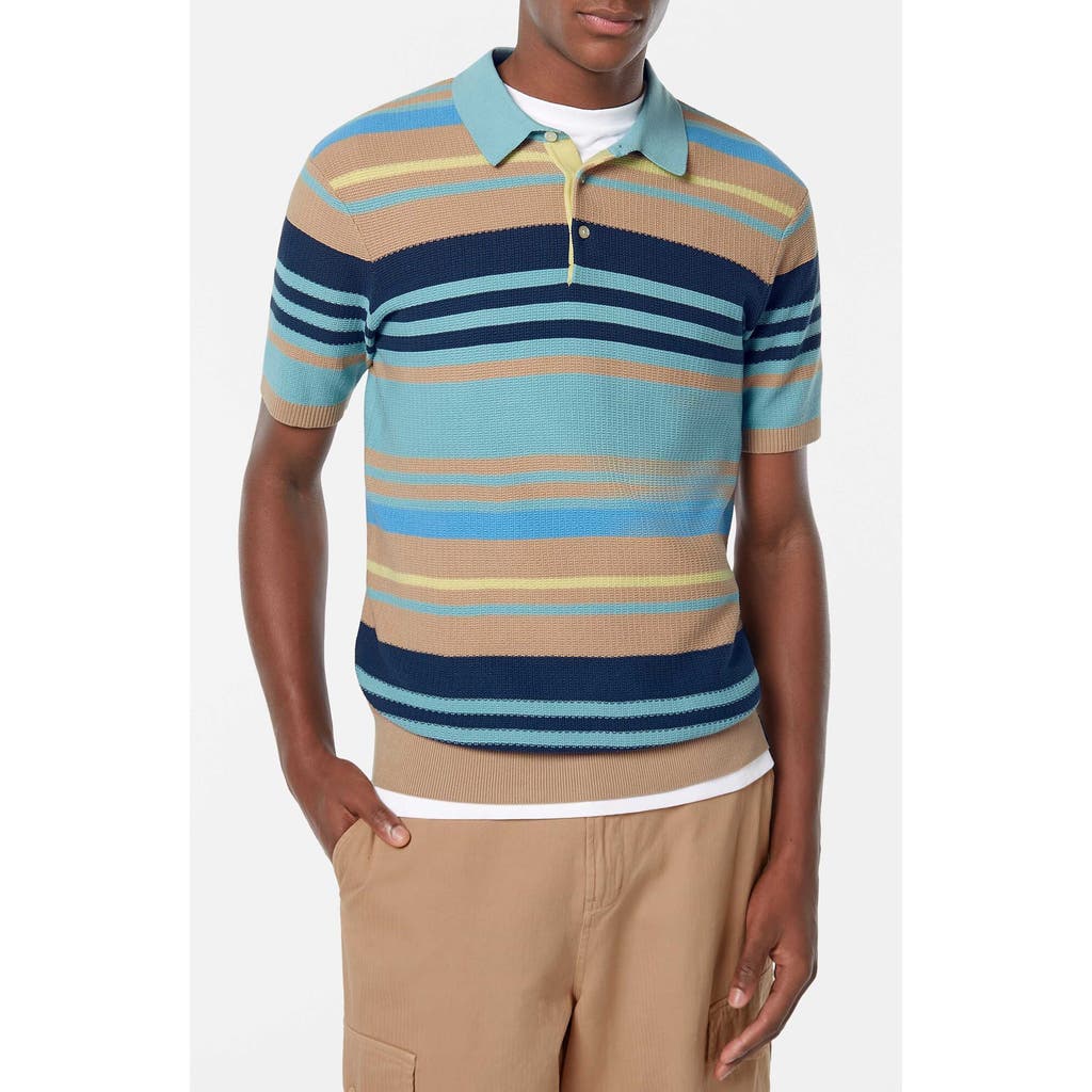 Scotch & Soda Stripe Textured Cotton Knit Polo In Soft Camel Multi Str