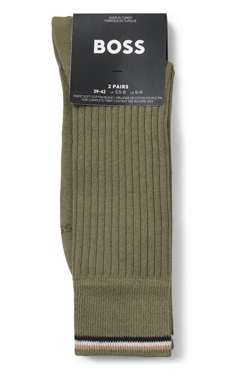 Hugo Boss Boss 2-pack Rib Crew Socks In Green