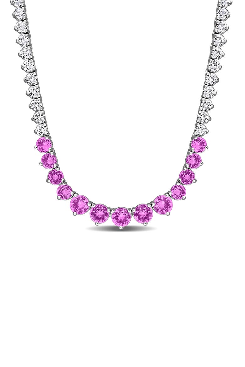 Lab Created Pink and White Sapphire Necklace, Main, color, PINK