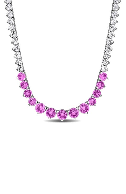 Lab Created Pink and White Sapphire Necklace