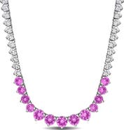DELMAR Lab Created Pink and White Sapphire Necklace