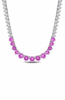 Lab Created Pink and White Sapphire Necklace