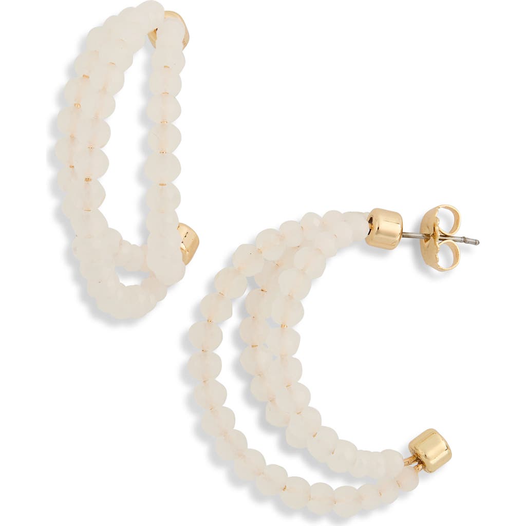 Nordstrom Rack Triple Facet Beaded Hoop Earrings In White- Gold