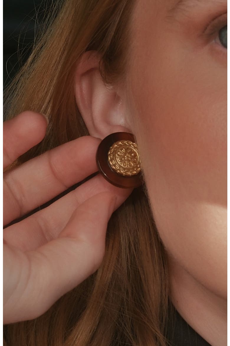 Retro Coin Earrings, Alternate, color, Gold & Red