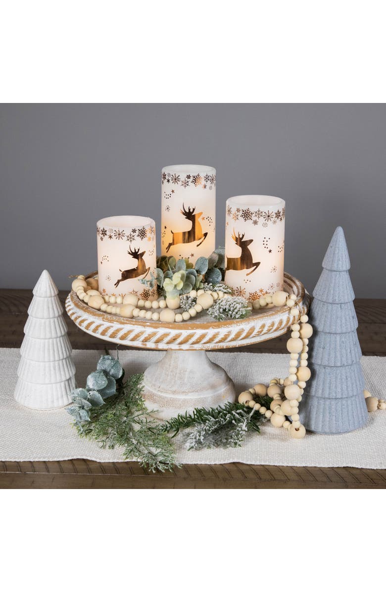 Northlight LED Reindeer Flameless Flickering Wax Pillar Christmas Candles - 6" - Set of 3, Alternate, color, White