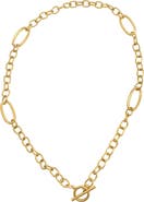 Adornia Water Resistant 14K Yellow Gold Plated Stainless Steel Mixed Link Chain Toggle Necklace
