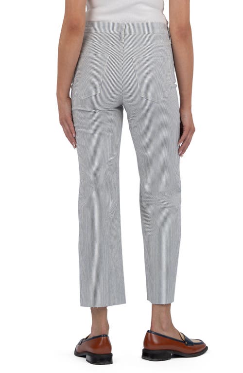 Kut From The Kloth Raw Hem Stripe High Waist Ankle Wide Leg Jeans In Gray