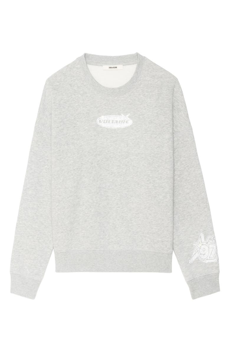 Zadig & Voltaire Mira Crystal Logo Sweatshirt, Alternate, color, Gris Chine