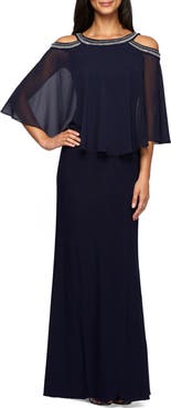 Alex Evenings Embellished Cold Shoulder Popover Formal Gown