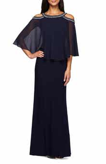 Embellished Cold Shoulder Popover Formal Gown