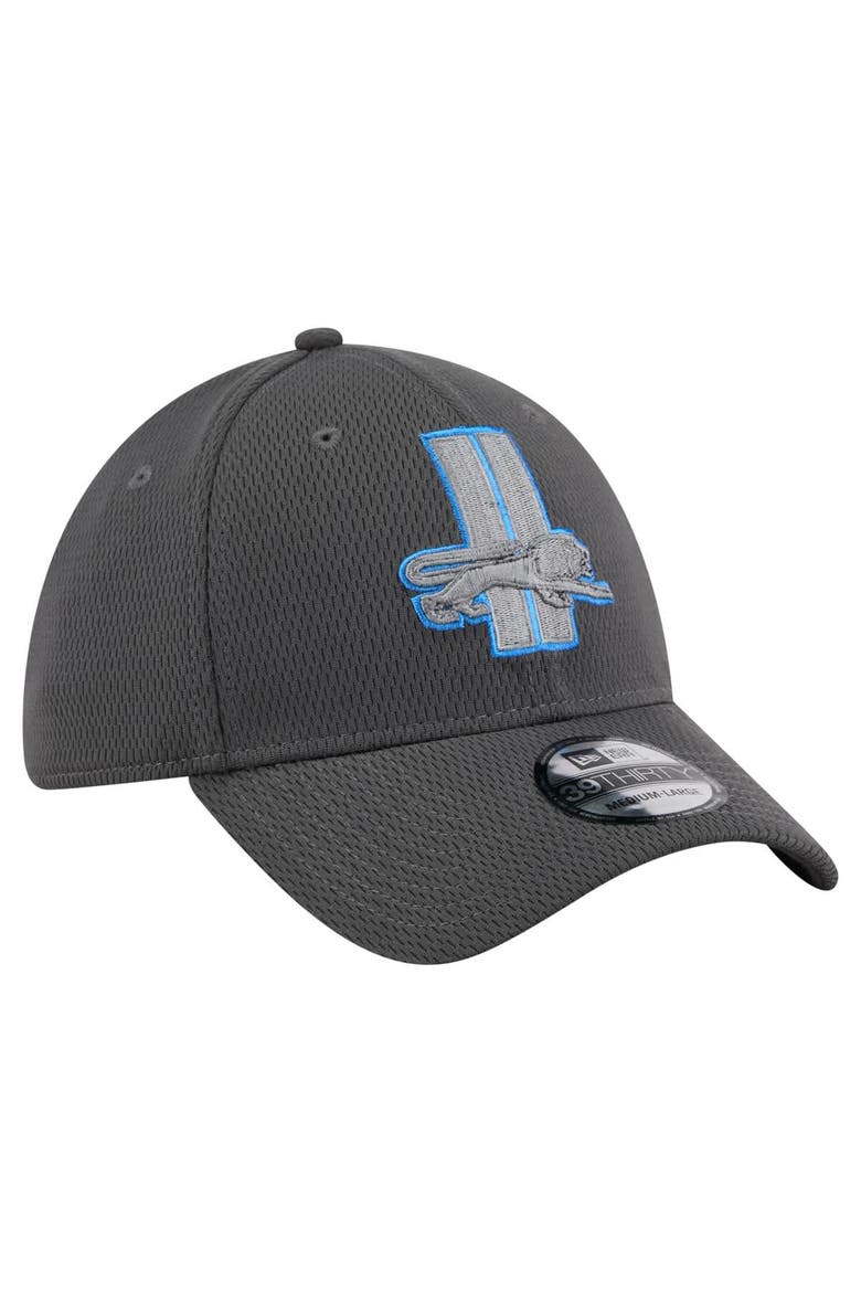 Men's New Era Graphite Detroit Lions Throwback Logo Main 39THIRTY Flex Hat, Alternate, color, Graphite