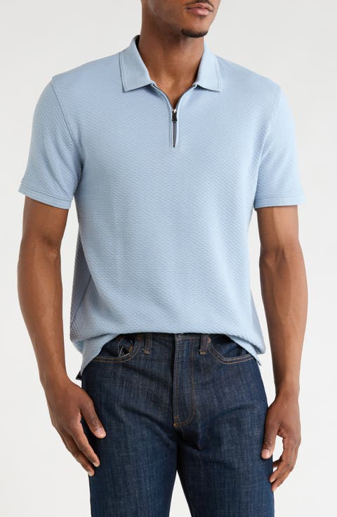 Textured Cotton Blend Quarter Zip Polo