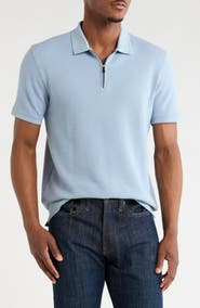 DENIM AND FLOWER Textured Cotton Blend Quarter Zip Polo