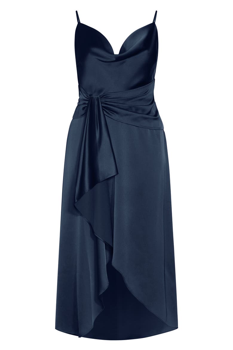 Simplicity Cowl Neck Satin Midi Dress, Alternate, color, NAVY