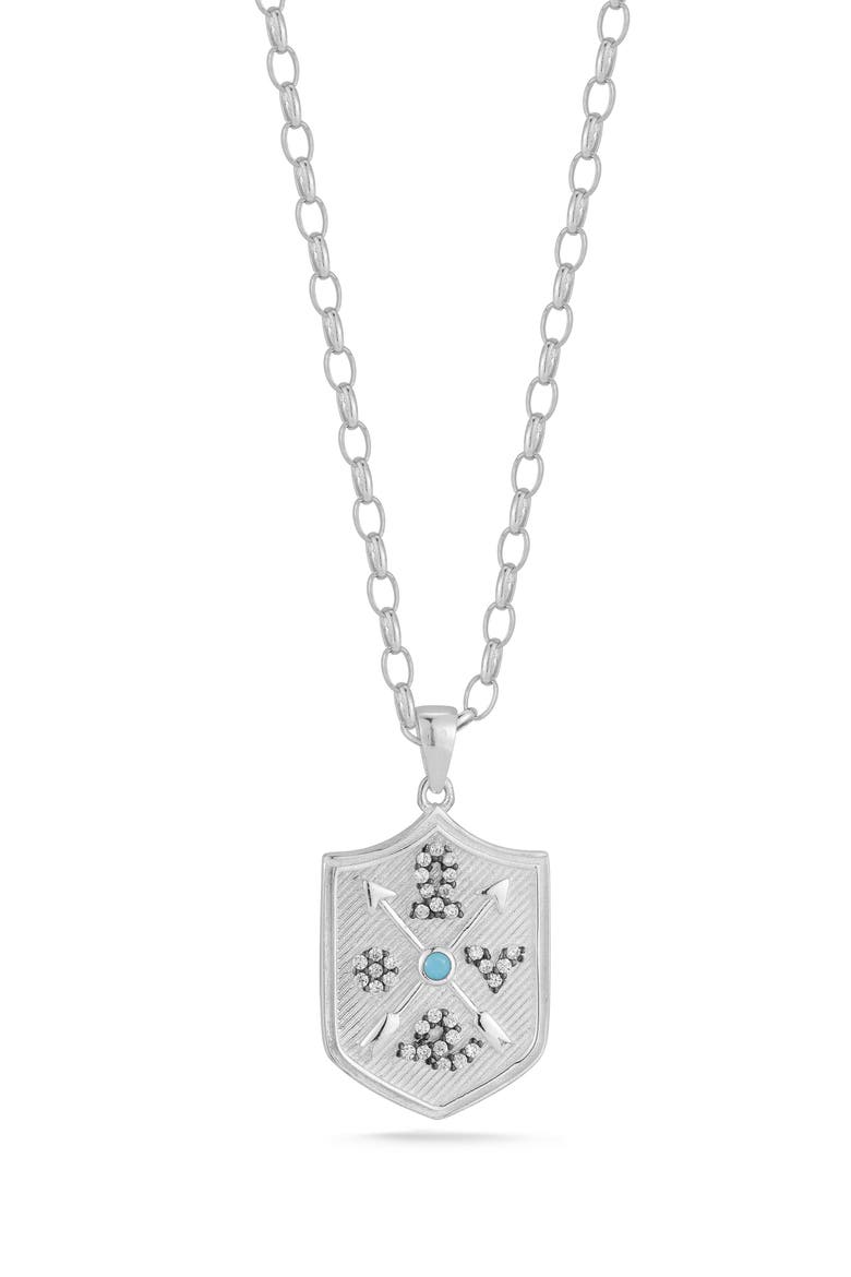 Sterling Silver & CZ Shield Pendant Necklace, Main, color, SILVER