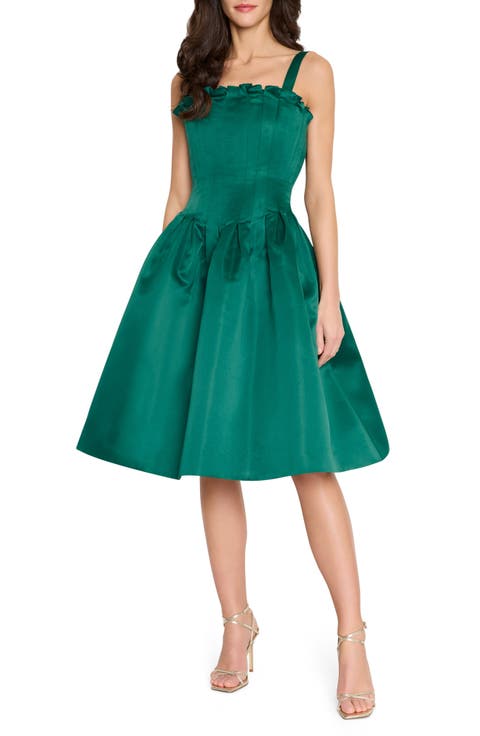 Ruffle Pleated Fit & Flare Cocktail Dress