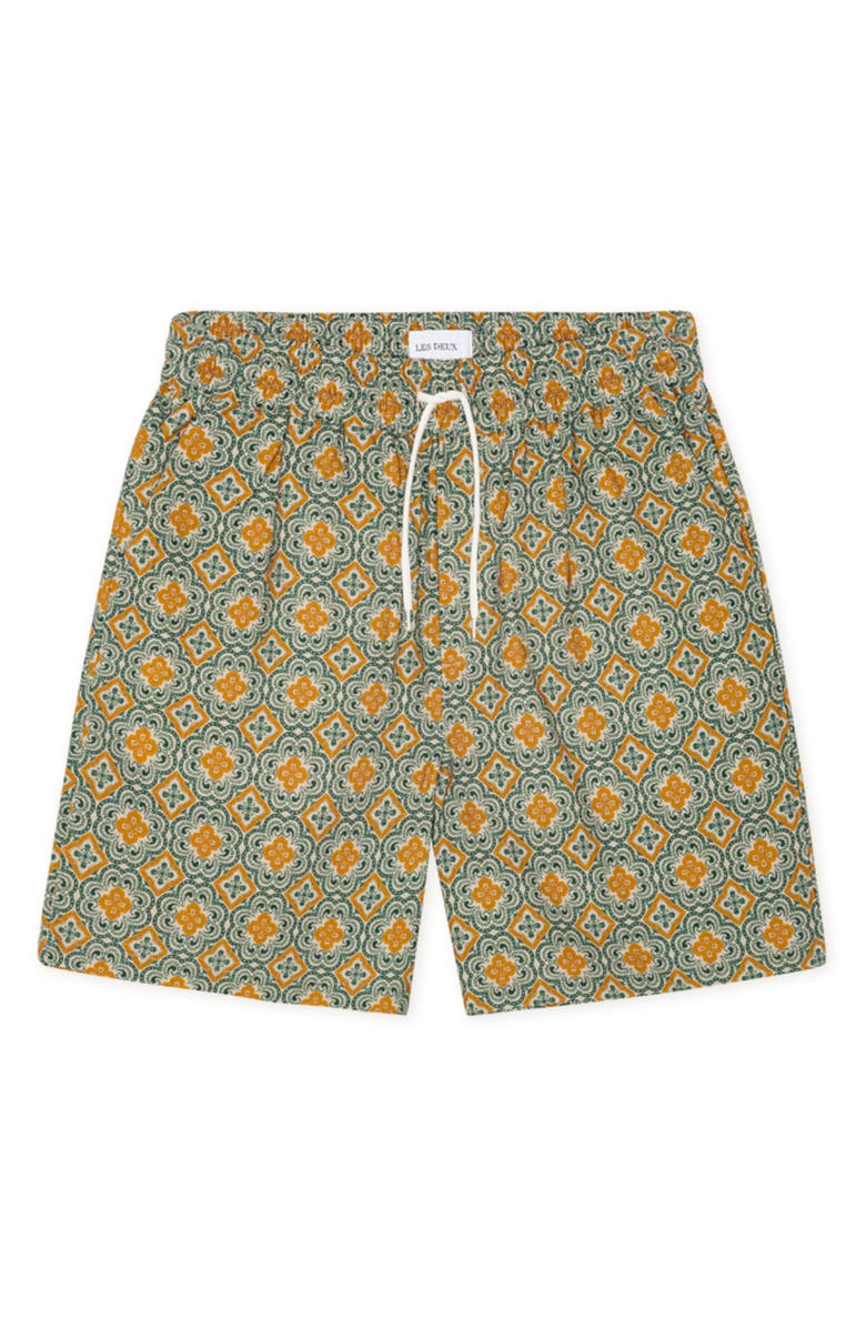 Les Deux Harry Arabesque Print Organic Cotton Shorts, Alternate, color, Sea Moss Green