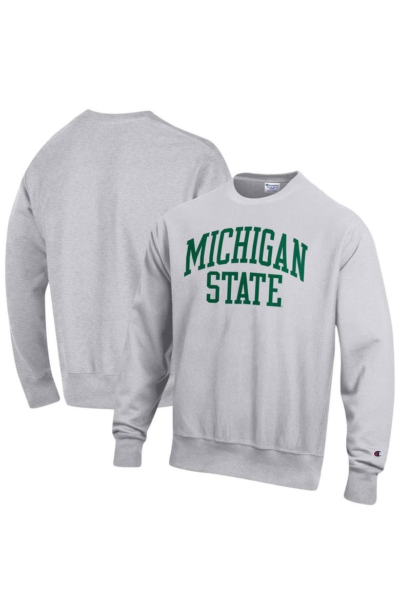 Champion Men's Champion Heathered Gray Michigan State Spartans Arch Reverse Weave Pullover Sweatshirt, Alternate, color, 