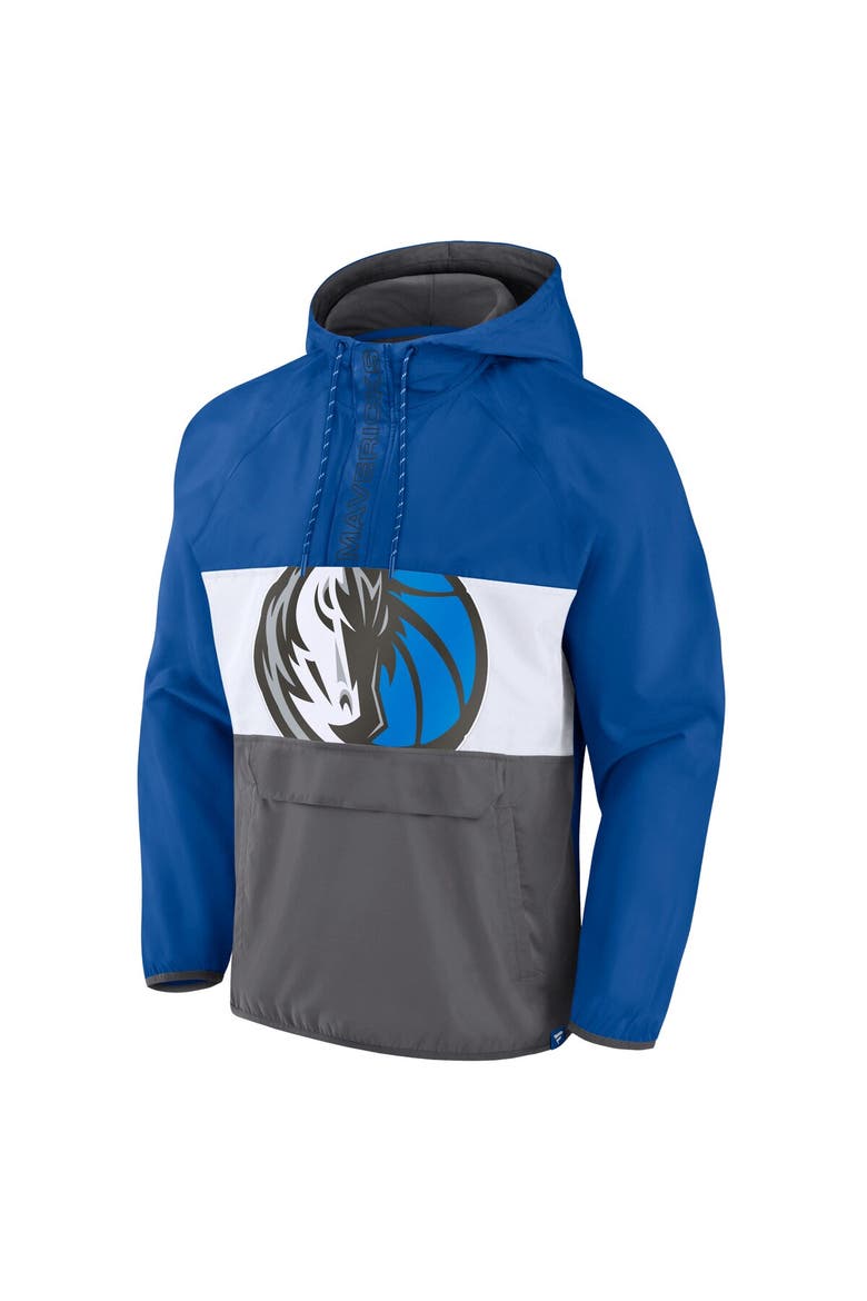 Men's Fanatics Branded  Blue/Gray Dallas Mavericks Anorak Flagrant Foul Color-Block Raglan Hoodie Half-Zip Jacket, Alternate, color, Blue