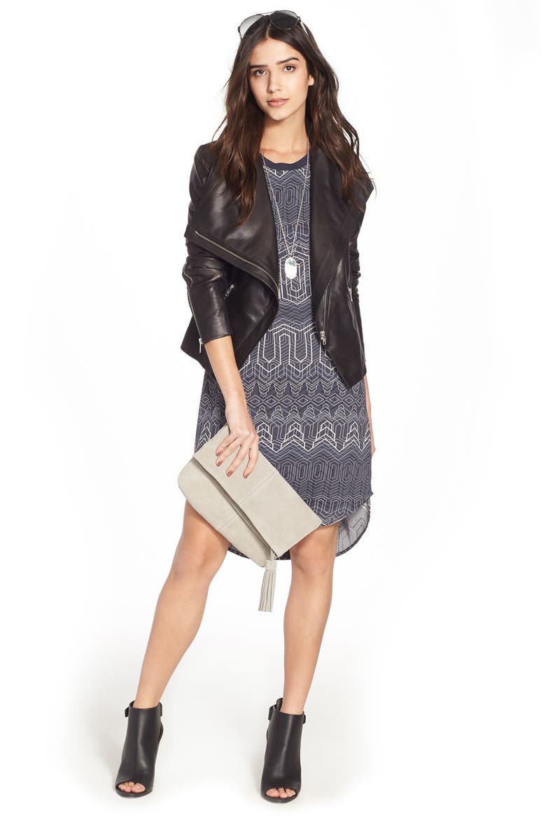 Drape Front Leather Jacket, Alternate, color, BLACK
