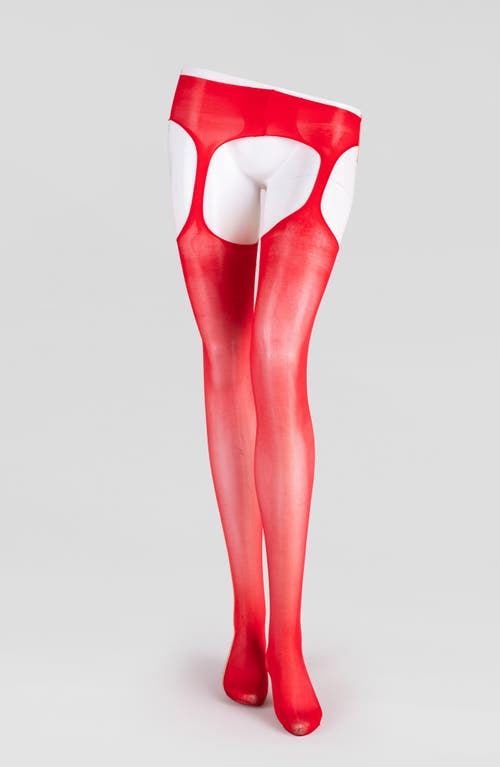 Lechery Women's Lustrous Silky Shiny Sheer Suspender Crotchless High-waist Pantyhose Tights In Red