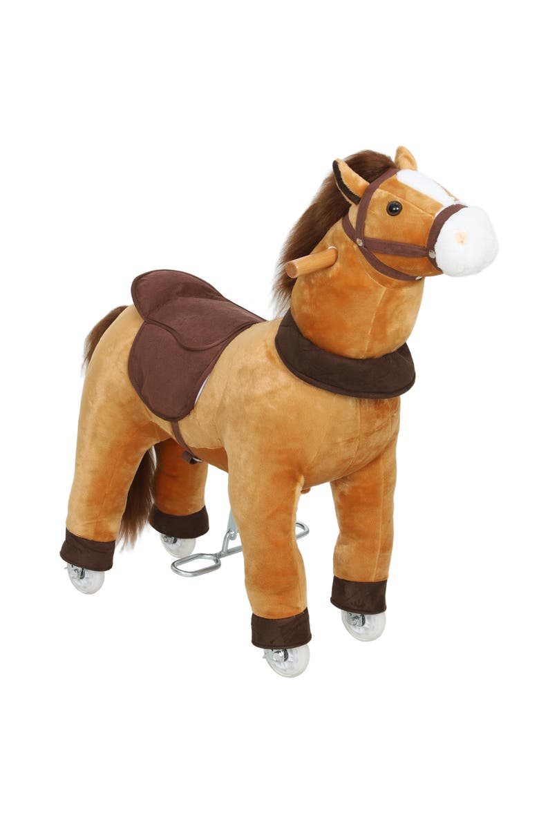 Qaba Ride on Horse for Kids Plush Riding Pony Walking Horse Animal with Rolling Wheels for Active Play, Main, color, Brown
