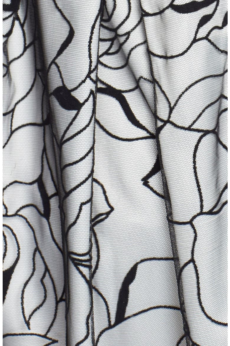 Floral Embroidered Mesh Overlay Fit & Flare Dress, Alternate, color, GREY