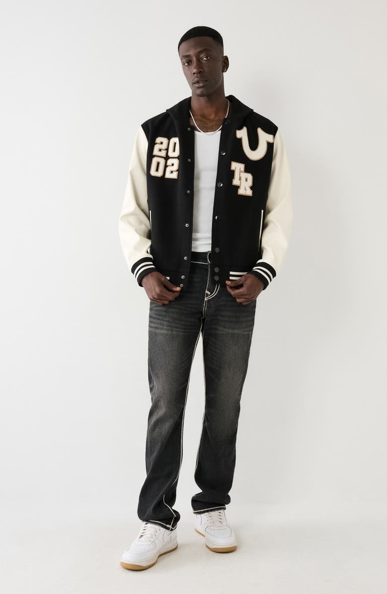 True Religion Brand Jeans Hooded Varsity Jacket, Alternate, color,