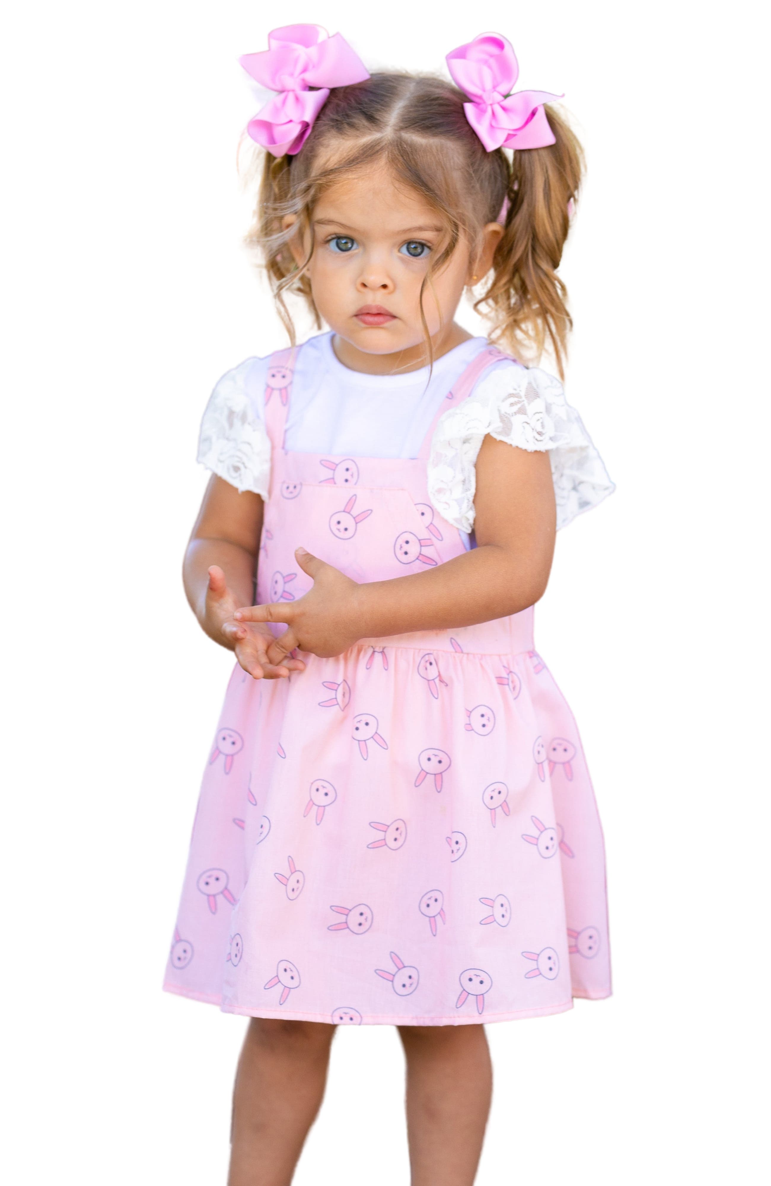 Mia Belle Girls Kids' Girls Bunny Hop Lace Overall Dress Set In Pink |  ModeSens