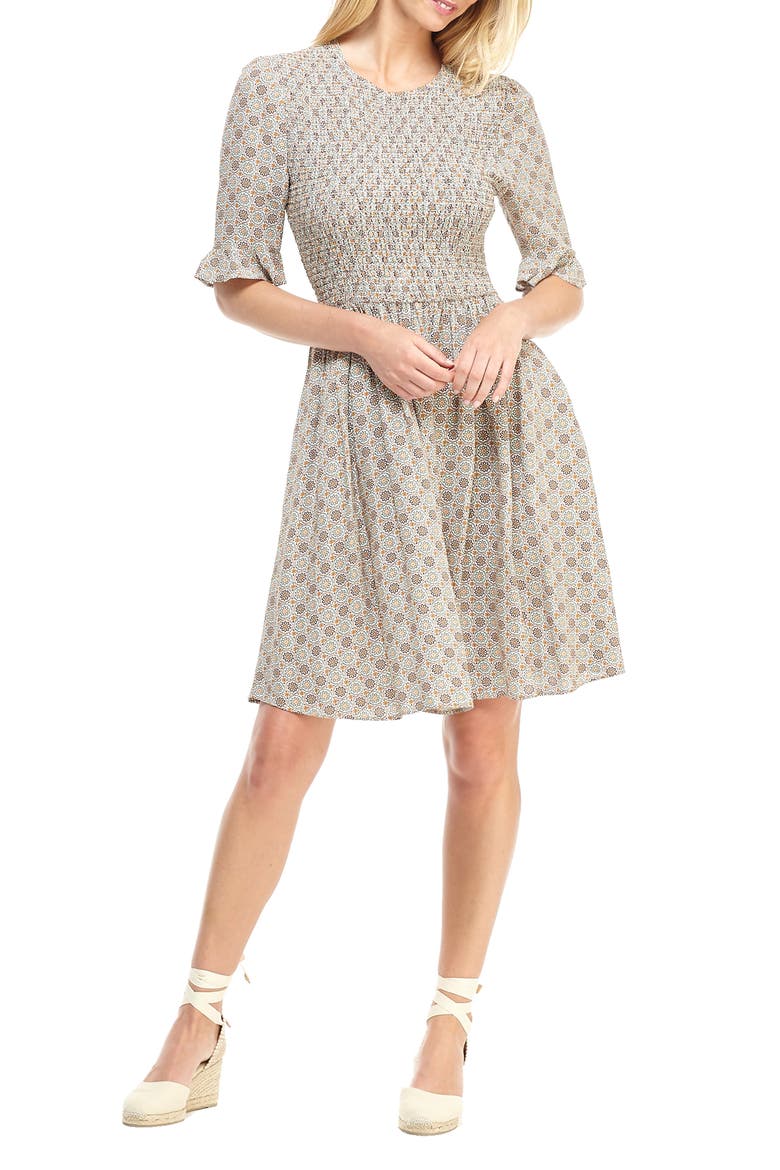 Piper Smocked Bodice Fit & Flare Dress, Main, color, GREEN MULTI