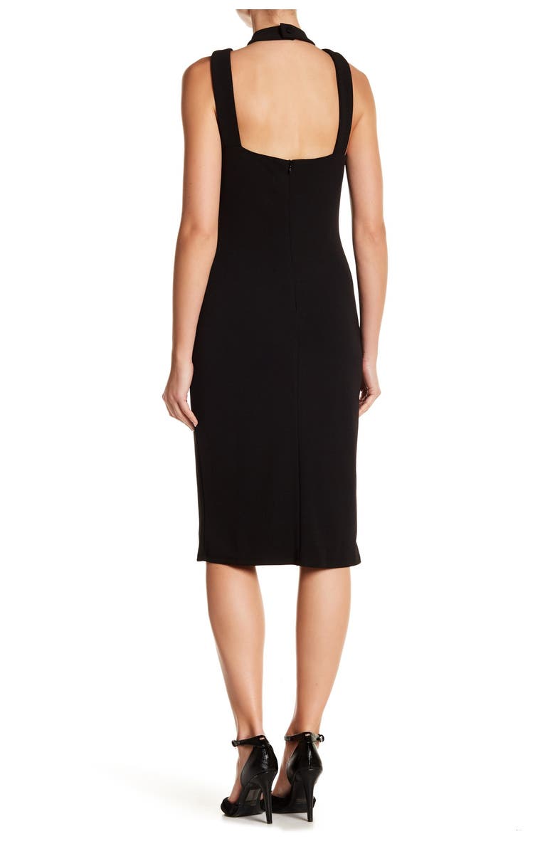 bebe Mock Neck Strappy Crepe Dress, Alternate, color, 