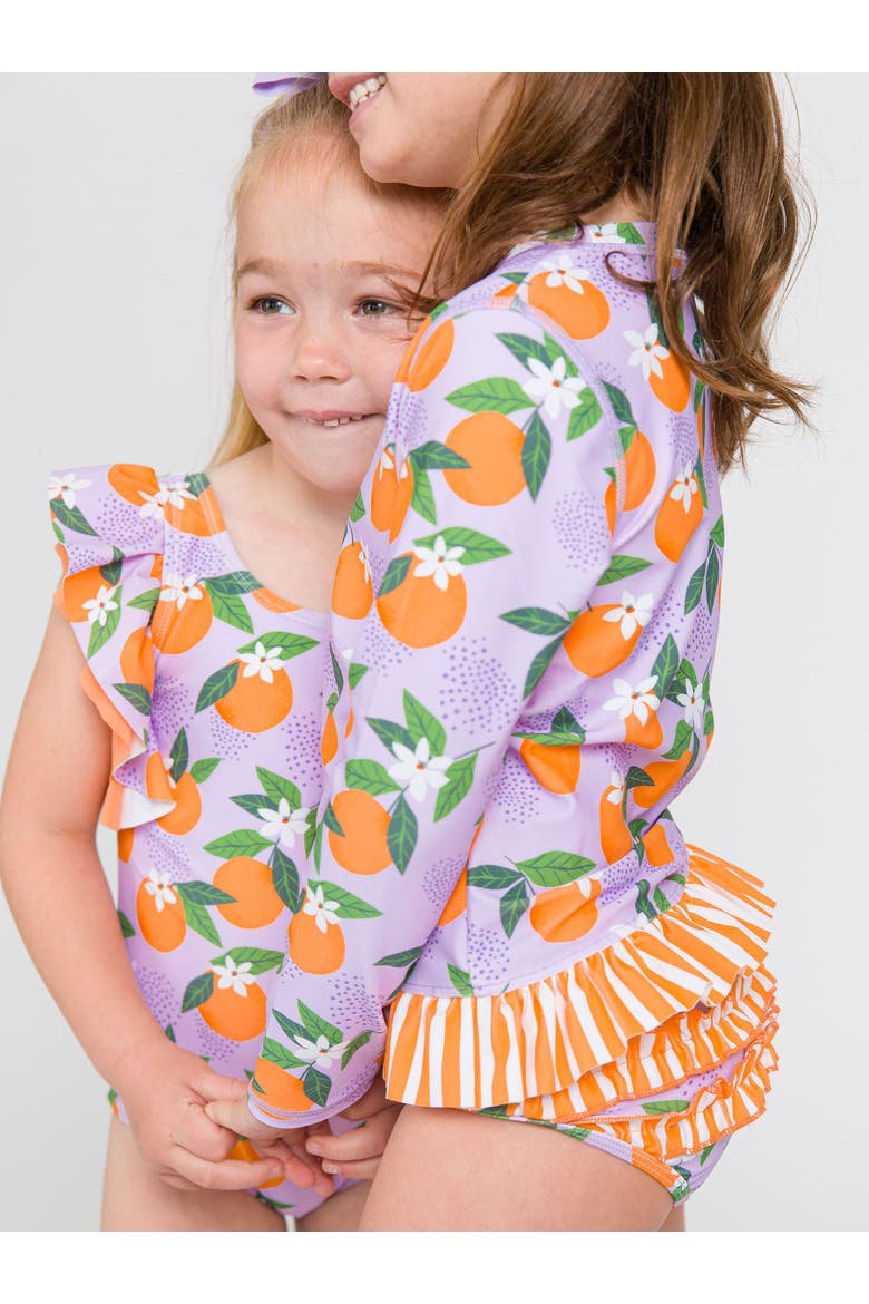 UPF50 Long Sleeve Rash Guard Bikini, Alternate, color, Purple Orange You The Sweetest