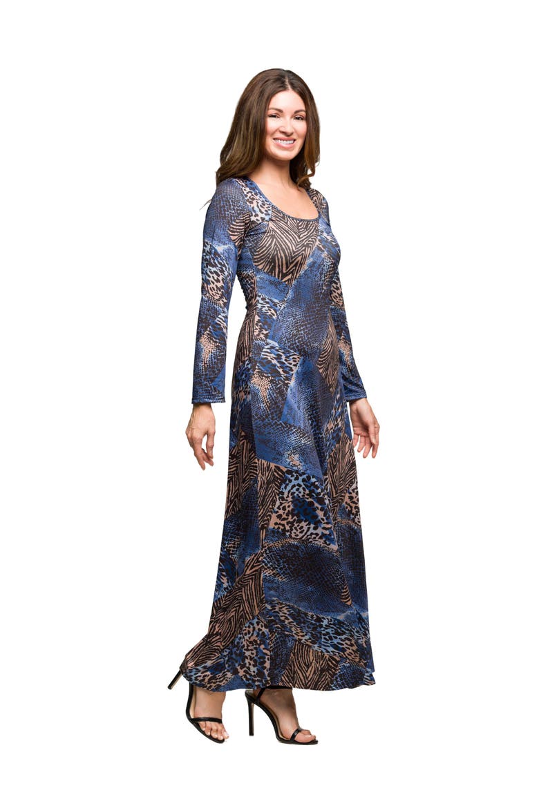 Animal Print Long Sleeve Scoop Neck Maxi Dress, Alternate, color, Blue Multi