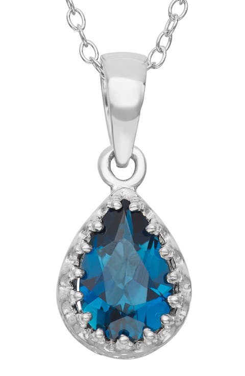 Sterling Silver Teardrop Lab Grown Gemstone Pendant Necklace
