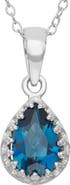 FZN Sterling Silver Teardrop Lab Grown Gemstone Pendant Necklace